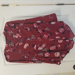 Torrid Red Floral Long Sleeve Button Down Blouse